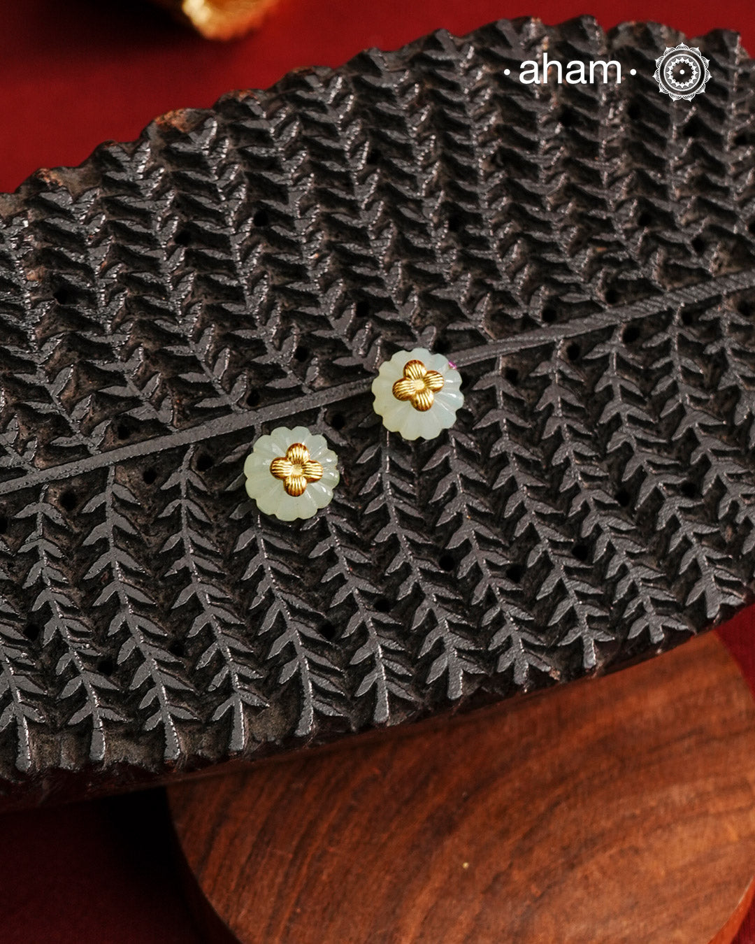 Melon Cut Aventurine Gold Polish Silver Earrings