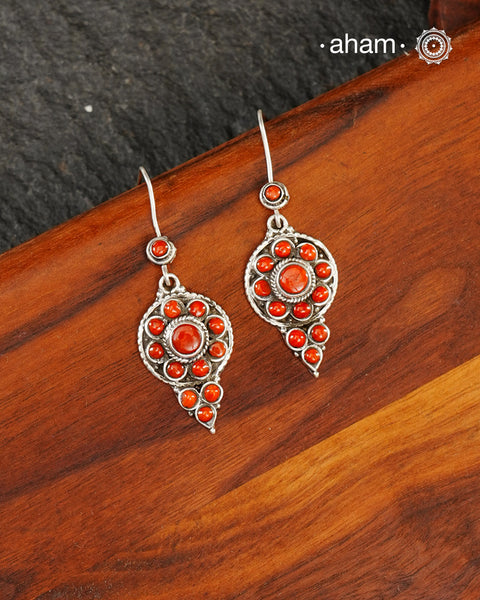 Himalayan Coral Silver Earrings