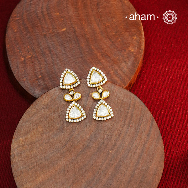 Expertly crafted earrings feature 92.5% sterling silver with a refined gold polish finish and elegantly set with brilliant moissanite stones. Designed to offer lasting shine and sophistication making them a perfect choice for special occasions.