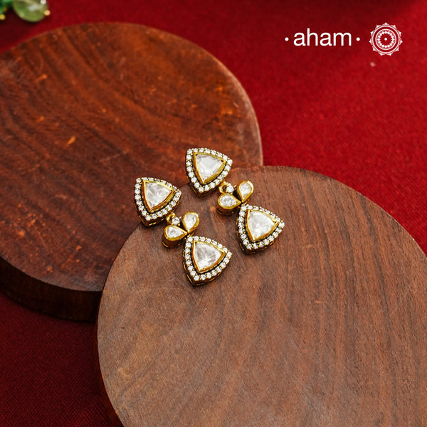 Expertly crafted earrings feature 92.5% sterling silver with a refined gold polish finish and elegantly set with brilliant moissanite stones. Designed to offer lasting shine and sophistication making them a perfect choice for special occasions.