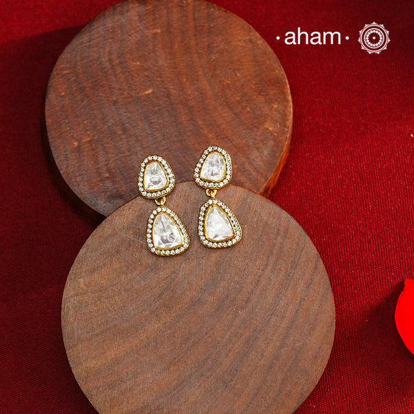 Expertly crafted earrings feature 92.5% sterling silver with a refined gold polish finish, elegantly set with brilliant moissanite stones. Designed to offer lasting shine and sophistication making them a perfect choice for both everyday wear and special occasions.