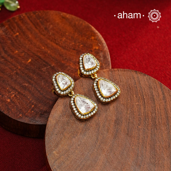 Expertly crafted earrings feature 92.5% sterling silver with a refined gold polish finish, elegantly set with brilliant moissanite stones. Designed to offer lasting shine and sophistication making them a perfect choice for both everyday wear and special occasions.