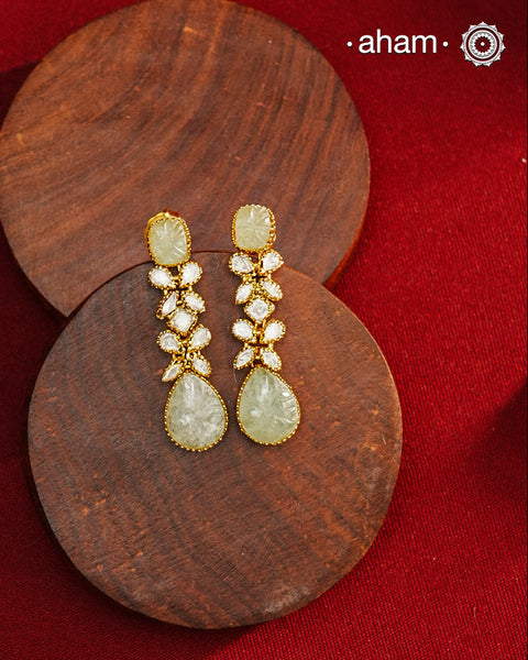 Expertly crafted earrings in 92.5% sterling silver with a refined gold polish finish and elegantly set with brilliant moissanite stones and green stone stud and drop. Designed to offer lasting shine and sophistication making them a perfect choice for special occasions.&nbsp;