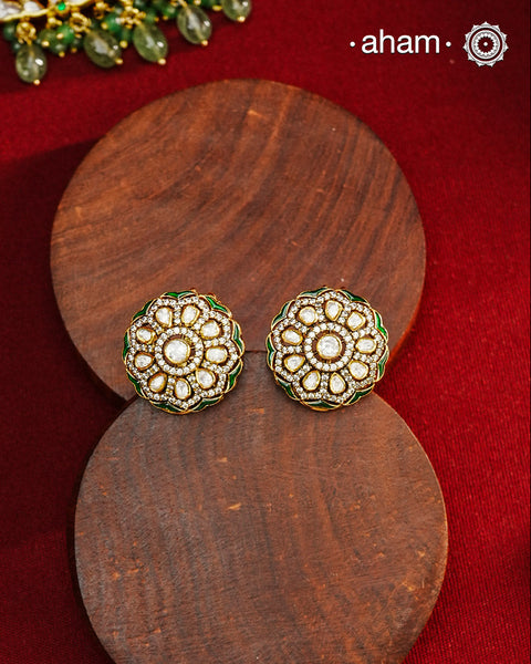 Expertly crafted studs feature 92.5% sterling silver with a fine gold polish finish, elegantly set with brilliant moissanite stones. Designed to offer lasting shine and sophistication making them a perfect choice for both everyday wear and special occasions.&nbsp;&nbsp;.&nbsp;