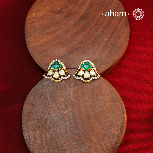 These expertly crafted studs feature 92.5% sterling silver with a refined gold polish finish, elegantly set with brilliant moissanite stones. Designed to offer lasting shine and sophistication making them a perfect choice for both everyday wear and special occasions. 