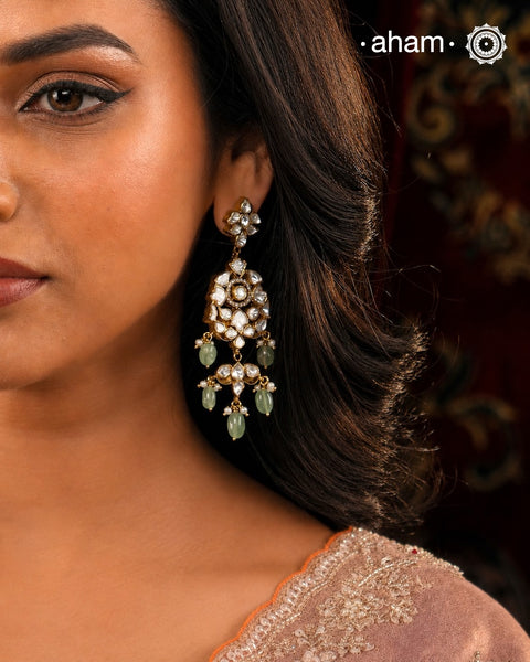 Moissanite Gold Polish Silver Earrings