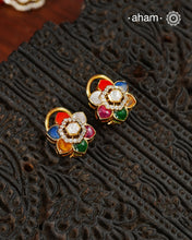 Moissanite Navratna Gold Polish Silver Studs