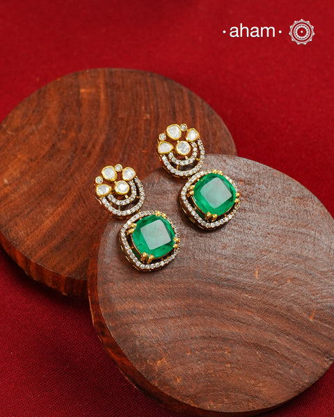Moissanite Gold Polish Silver Earrings