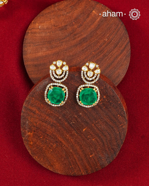 Moissanite Gold Polish Silver Earrings