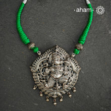Statement&nbsp;Hanumanji Pendant in 92.5 sterling silver with cotton adjustable thread. Intricate Nakshi/ Naksahi work 3 d Idols, inspired from South Indian temple work. Created using Repoussé and chasing technique