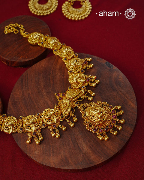 Nakshi Ganesha Gold Polish Silver Neckpiece