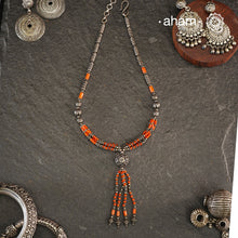 Handcrafted Mewad silver neckpiece with silver and coral beads. Sits close to the neck.