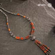 Handcrafted Mewad silver neckpiece with silver and coral beads. Sits close to the neck.