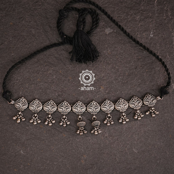 Handcrafted 92.5 sterling silver choker with beautiful peacock motifs. 