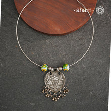 Everyday Wear Silver Hasli with Chitai pendant and Jaipur Pottery Ceramic Beads. Easy to wear, looks great with Indian and Western outfits. The Hasli is easily removable and can be used with any other pendant as well.