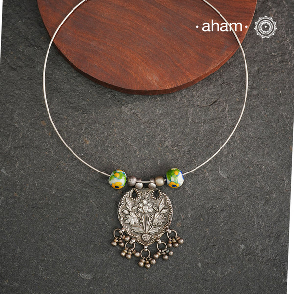 Mewad Silver Hasli With Jaipur Pottery Beads