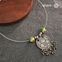 Everyday Wear Silver Hasli with Chitai pendant and Jaipur Pottery Ceramic Beads. Easy to wear, looks great with Indian and Western outfits. The Hasli is easily removable and can be used with any other pendant as well.
