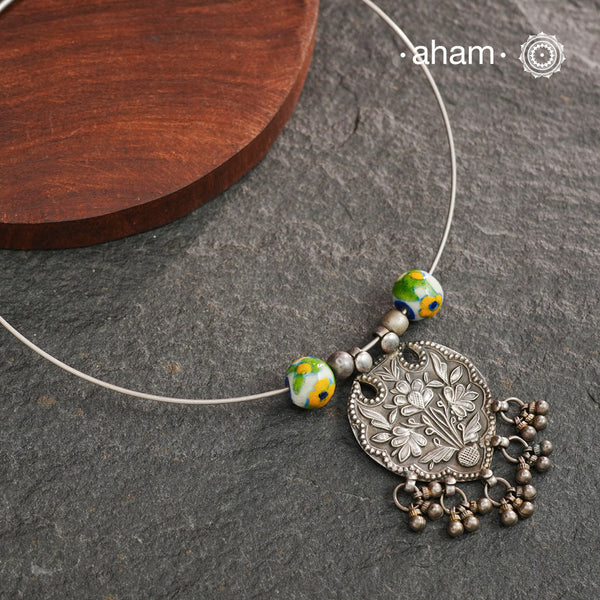 Mewad Silver Hasli With Jaipur Pottery Beads