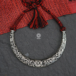 Handmade Chitai work 92.5 Sterling silver hasli.  Can be worn both ways and comes with adjustable thread for ease of wearing. A bestseller and a classic piece that has stood the test of time and is bound to become a family heirloom. 