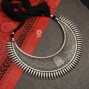 92.5 Sterling Silver Collar Neckpiece with fine tar work. Team it up with a formal Shirt or Sari.  Looks equally striking with both.
