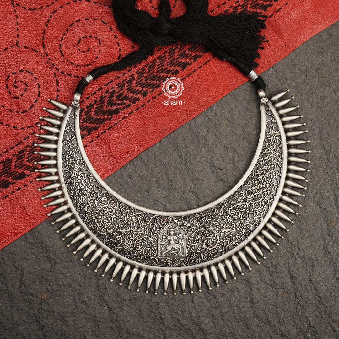 92.5 Sterling Silver Collar Neckpiece with fine tar work. Team it up with a formal Shirt or Sari.  Looks equally striking with both.