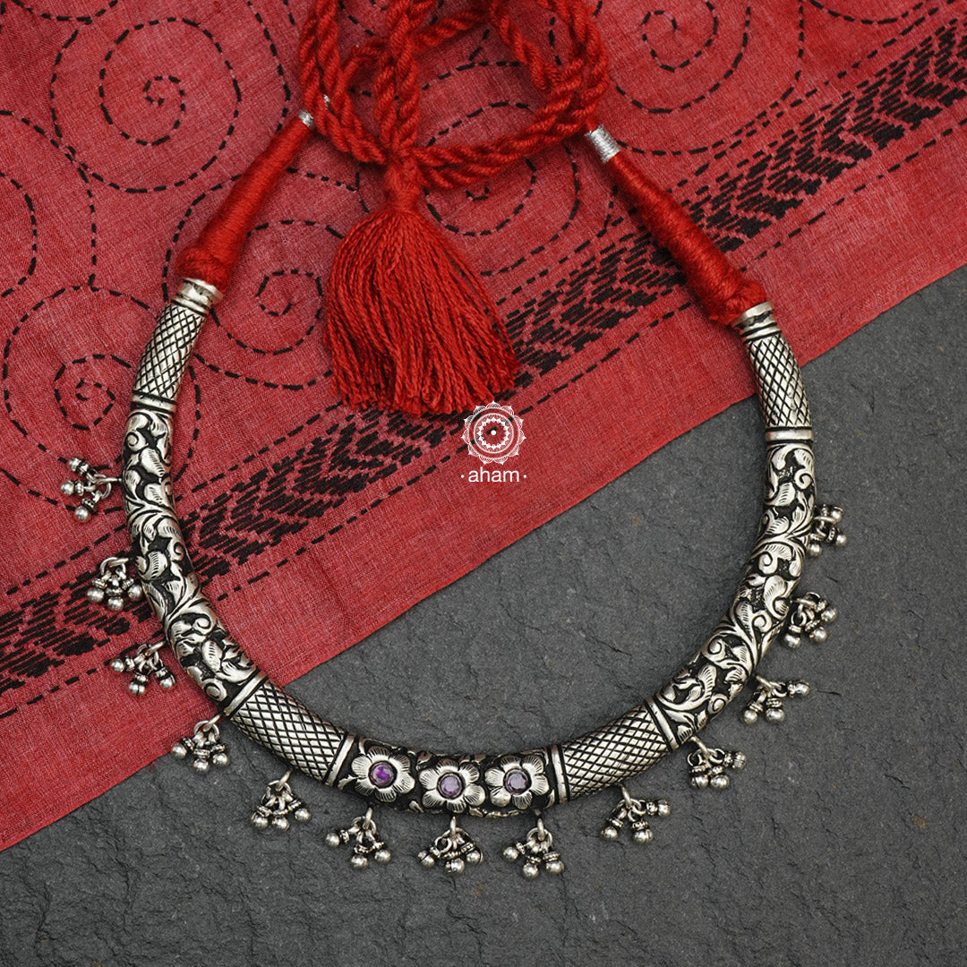 Handmade Chitai work 92.5 Sterling silver hasli.  Can be worn both ways and comes with adjustable thread for ease of wearing. A bestseller and a classic piece that has stood the test of time and is bound to become a family heirloom. 