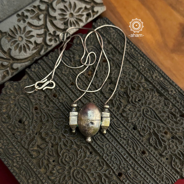 Traditional Shiva lingam neckpiece handcrafted in silver.  The pendant is a vintage silver piece, the chain is new crafted in 92.5 silver 