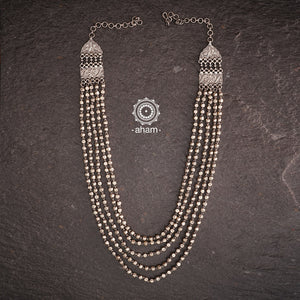 Multiline handcrafted 92.5 sterling silver neckpiece. Wear this beautiful necklace with your Indian or Western wear, looks equally gorgeous. 