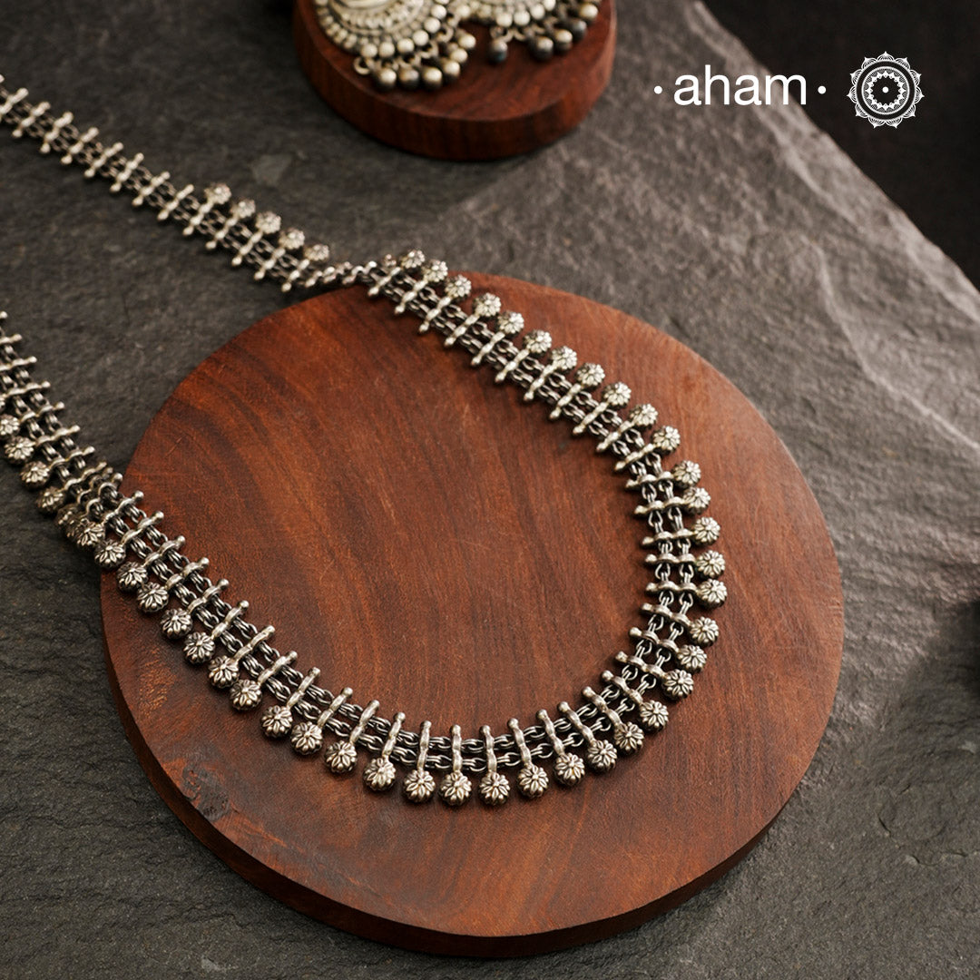 Handcrafted 92.5 sterling silver neckpiece. Wear this beautiful necklace with your Indian or Western wear, looks equally gorgeous.