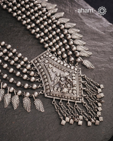 Handcrafted 92.5 sterling silver multi line neckpiece. Wear this beautiful necklace with your Indian or Western wear, looks equally gorgeous.