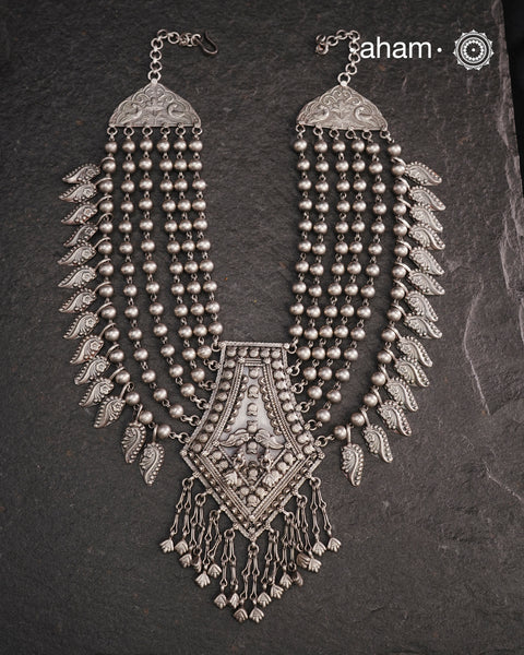 Handcrafted 92.5 sterling silver multi line neckpiece. Wear this beautiful necklace with your Indian or Western wear, looks equally gorgeous.