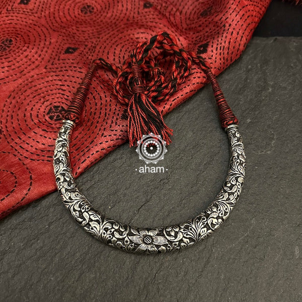 Handmade Chitai work 92.5 Sterling silver hasli. 
Can be worn both ways and comes with adjustable thread for ease of wearing. 
A bestseller and a classic piece that has stood the test of time and is bound to become a family heirloom. 
