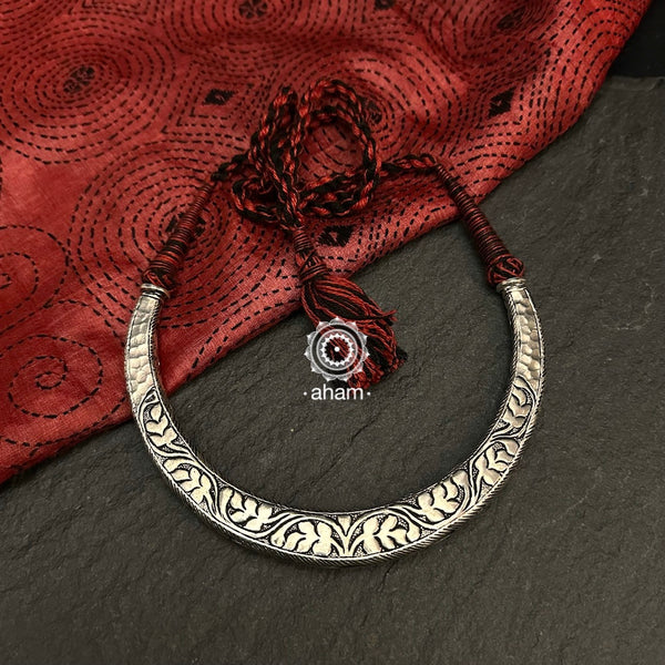 Handmade Chitai work 92.5 Sterling silver hasli. 
Can be worn both ways and comes with adjustable thread for ease of wearing. 
A bestseller and a classic piece that has stood the test of time and is bound to become a family heirloom. 
