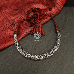 Handmade Chitai work 92.5 Sterling silver hasli. 
Can be worn both ways and comes with adjustable thread for ease of wearing. 
A bestseller and a classic piece that has stood the test of time and is bound to become a family heirloom. 
