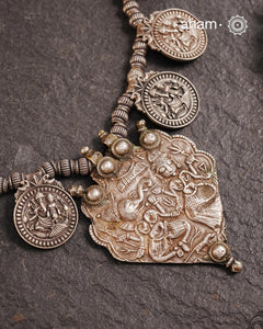 Vintage Tribal Ganesha Lakshmi Silver Neckpiece
