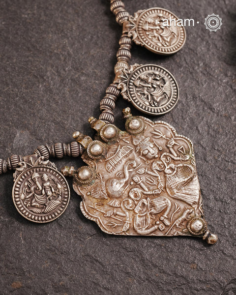Vintage Tribal Ganesha Lakshmi Silver Neckpiece