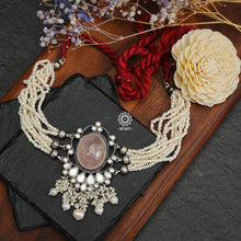 Festive Rose Quartz Silver Choker