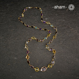 Silver Neckpiece with Semi Precious Stones set in 92.5 silver with gold polish.Works great with work wear or even your evening dress.