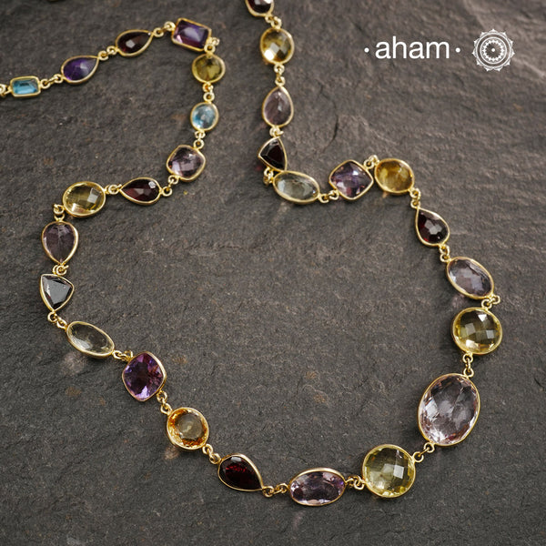Silver Neckpiece with Semi Precious Stones set in 92.5 silver with gold polish.Works great with work wear or even your evening dress.