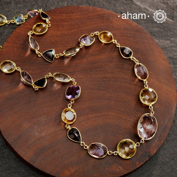 Silver Neckpiece with Semi Precious Stones set in 92.5 silver with gold polish.Works great with work wear or even your evening dress.