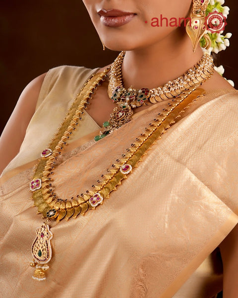 Nrityam Kasu Mala Gold Polish Silver Neckpiece