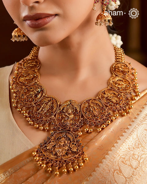 Dashavatar Statement Gold Polish Silver Neckpiece