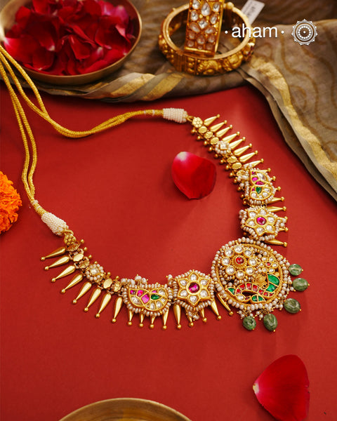 Kundan Gold Polish Silver Neckpiece