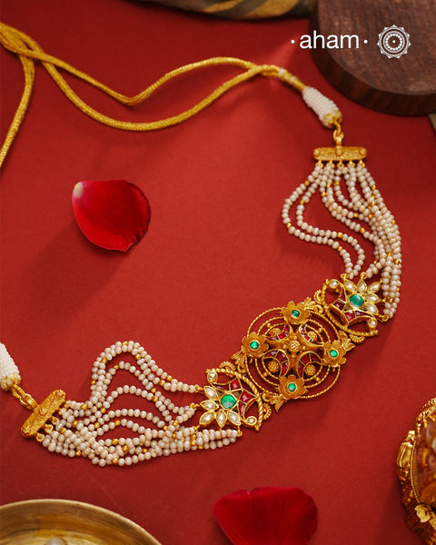 Kundan & Pearl Gold Polish Silver Choker
