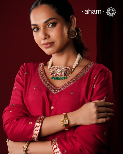 Gold Polish Kundan Pearl Neckpiece