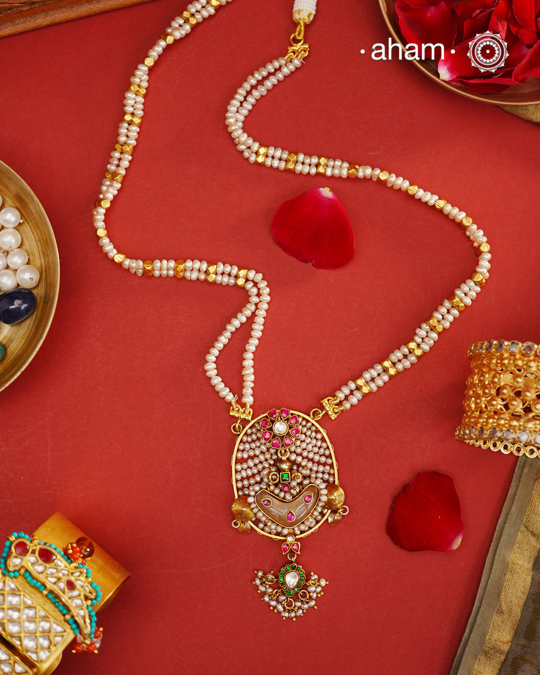 Kundan Gold Polish Silver Neckpiece