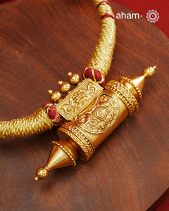 Classic gold polish amulet neckpiece. Handcrafted using traditional techniques in 92.5 sterling silver and dipped in fine gold. Perfect for intimate weddings and upcoming festive celebrations.&nbsp;