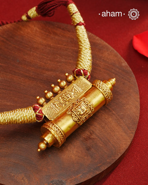 Classic gold polish amulet neckpiece. Handcrafted using traditional techniques in 92.5 sterling silver and dipped in fine gold. Perfect for intimate weddings and upcoming festive celebrations. 