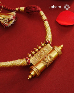 Classic gold polish amulet neckpiece. Handcrafted using traditional techniques in 92.5 sterling silver and dipped in fine gold. Perfect for intimate weddings and upcoming festive celebrations.