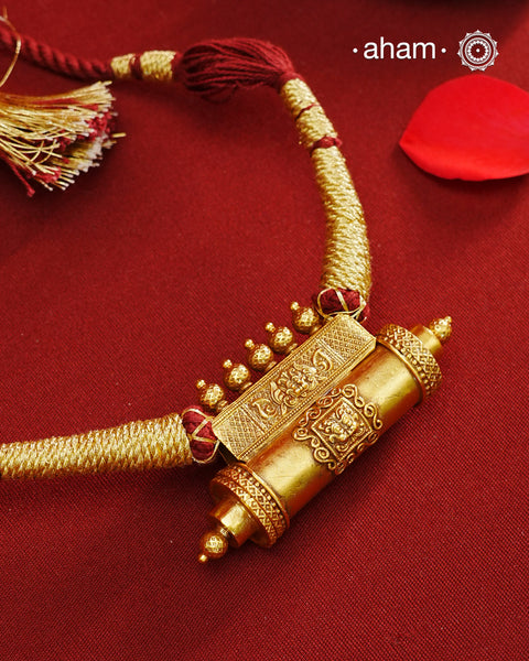 Classic gold polish amulet neckpiece. Handcrafted using traditional techniques in 92.5 sterling silver and dipped in fine gold. Perfect for intimate weddings and upcoming festive celebrations.